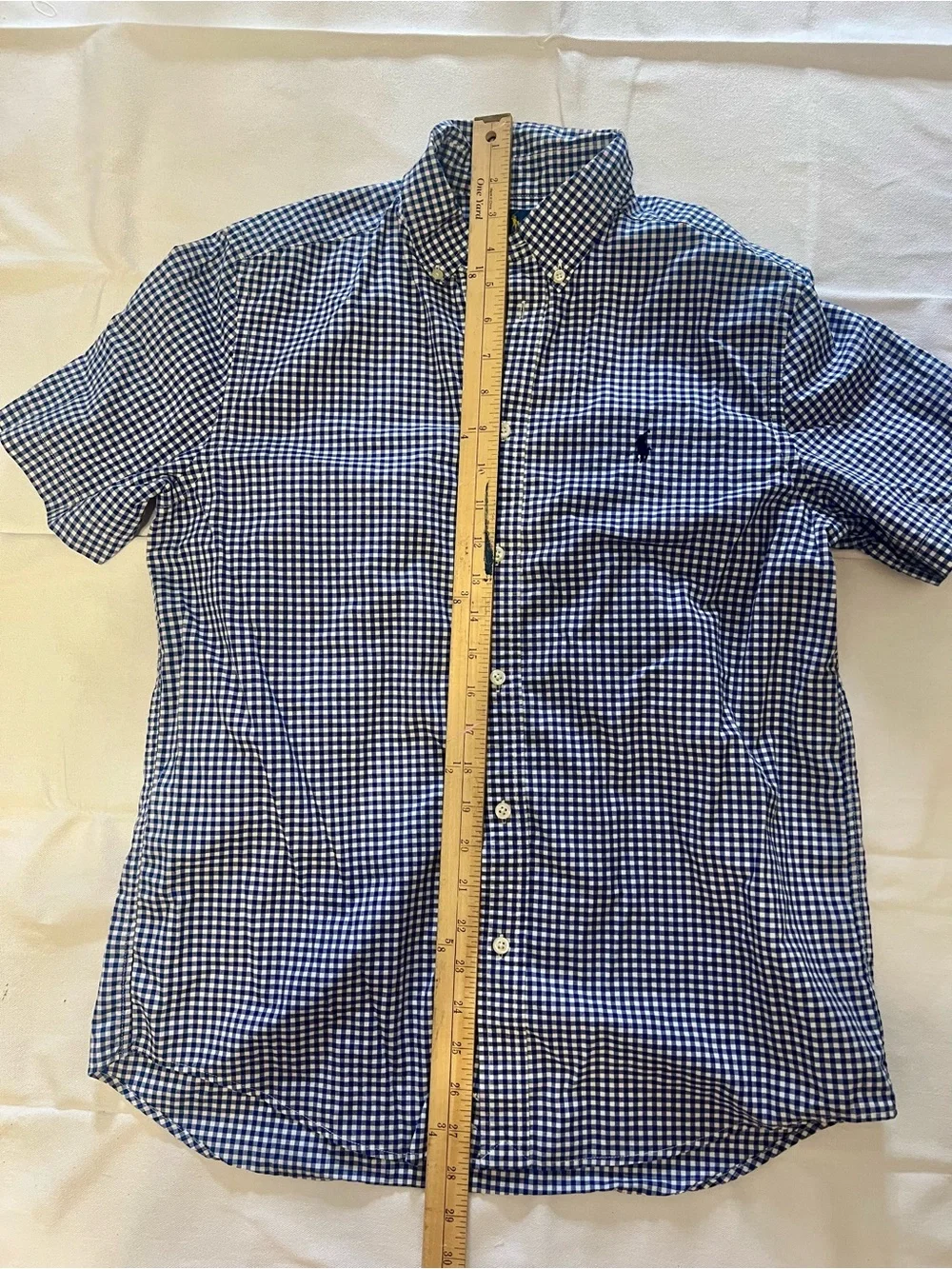 Ralph Lauren Boys Gingham Short Sleeve Button Down Shirt Size XL (18/20) Kit Nav